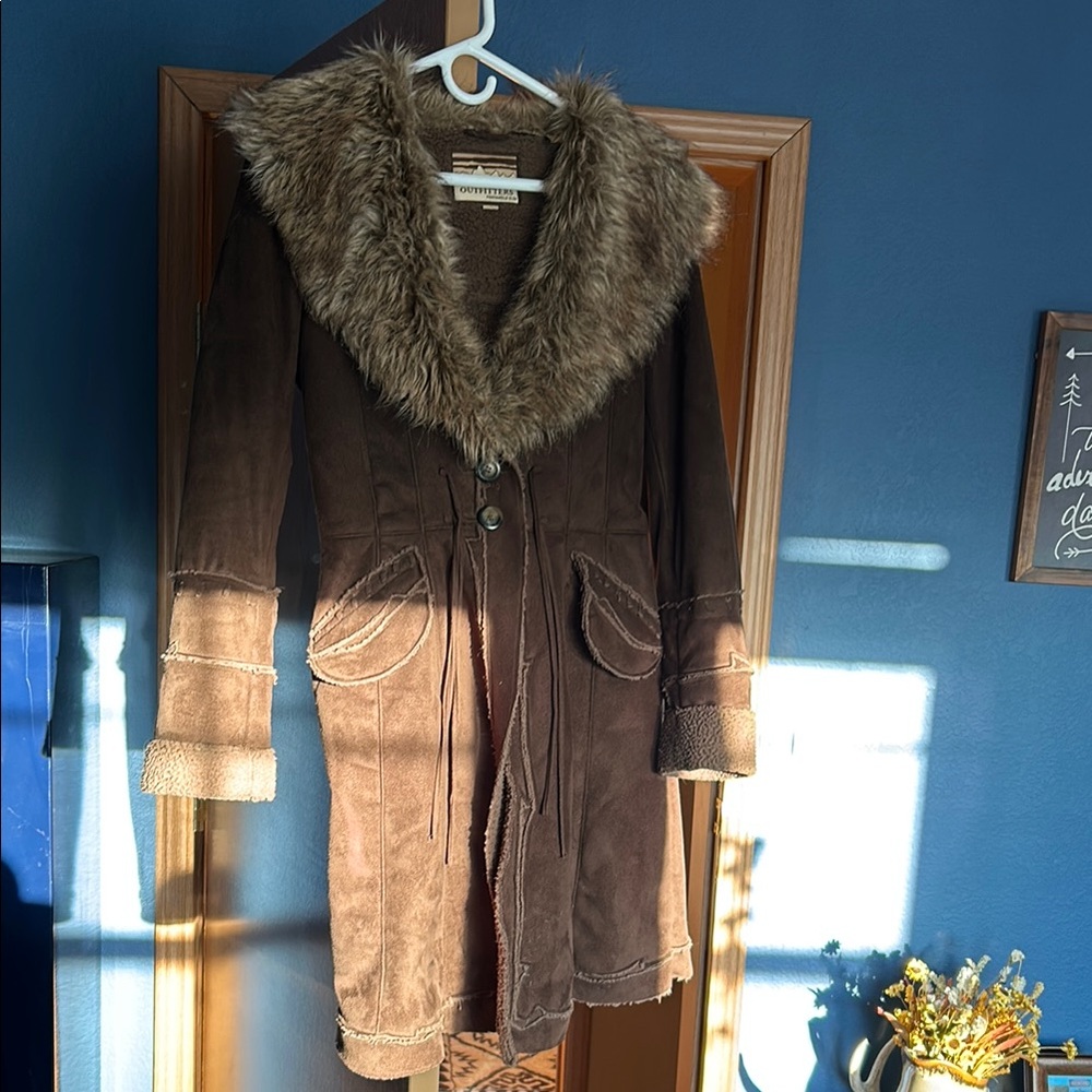 Powder river Brown Faux Fur Trimmed Coat